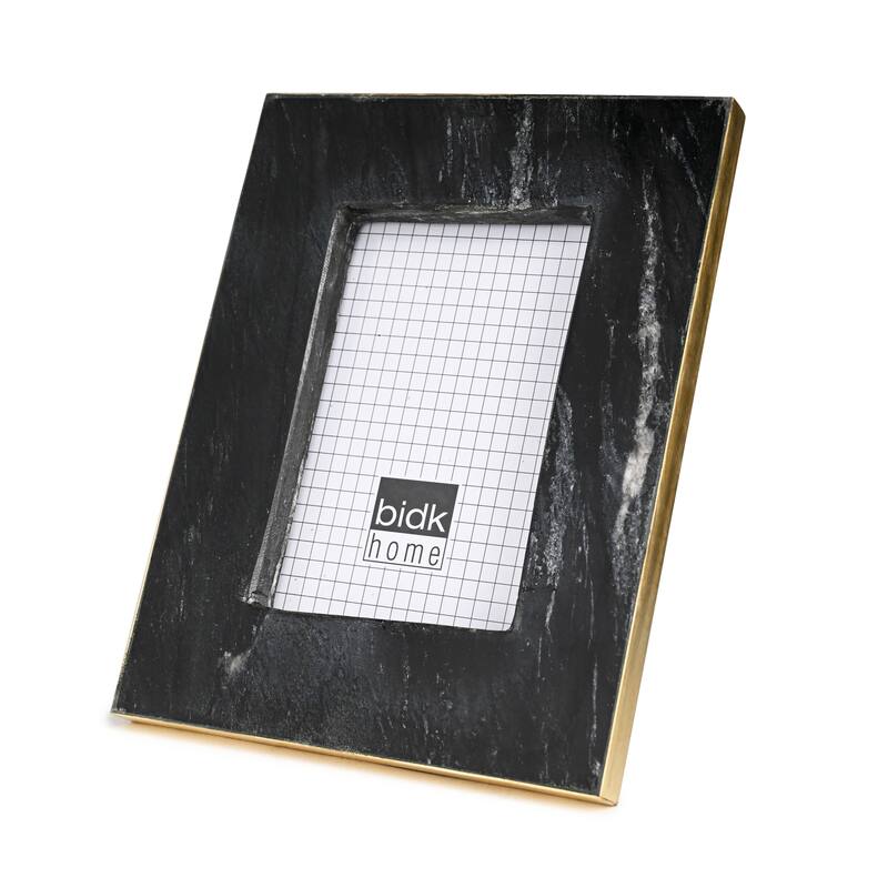 Black Marble Picture Frame with Brass Inlay