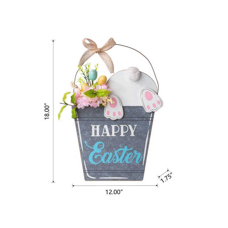 Glitzhome Easter Wooden Cute Bunny Eggs/Fence Door Hanger Wall Decor Spring Gift