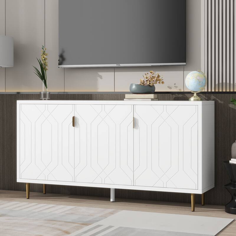 Scandinavian Style TV Stand with 3 Doors & Adjustable Shelves, Fits TVs Up to 70 Inches