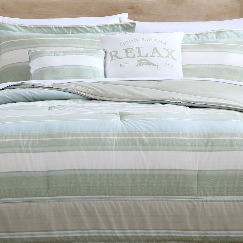 Tommy Bahama Serenity Green Cotton Reversible 5 Piece Comforter Set