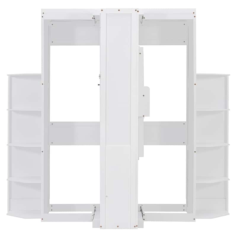 Rotating Murphy Bed Wall Bed Queen Size with Convertible Desk Side Shelves