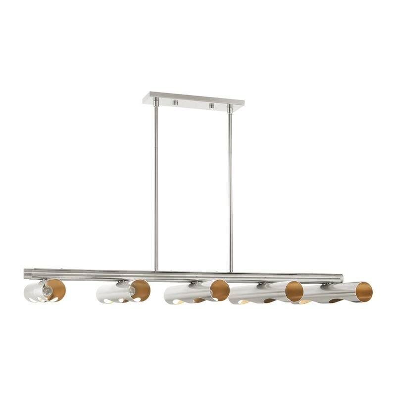 Livex Lighting 10 Light Brushed Nickel Linear Chandelier, 45898-91 - 50" L x 22" W x 13.25" - 43.25" Adj. H