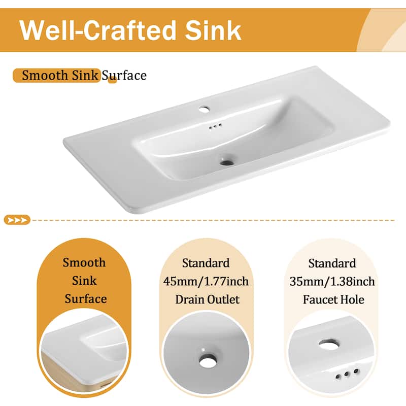 Malwee 36"/40" FreeStanding Bathroom Vanity with Sink, Floor Stand Bathroom Vanity with Soft Close Door and Adjustable Shelf