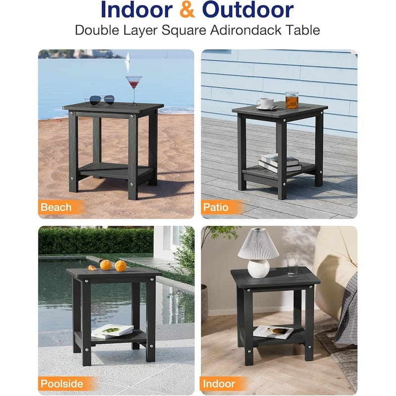 WINSOON HIPS All Weather 2 Layer Outside Table Adirondack Square Side Table