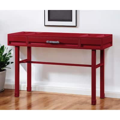HomeRoots 47" Red Iron And Wood Vanity Table