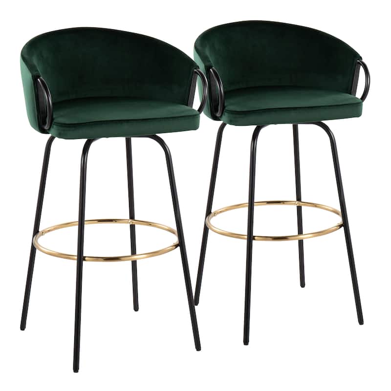 Silver Orchid Battista 30" Fixed-Height Bar Stool with Black Metal Legs & Round Footrest (Set of 2)