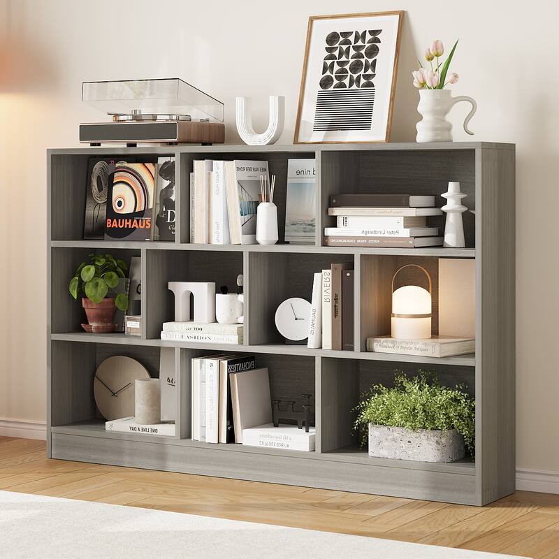 Gray Bookshelf with Multi-Size Storage Compartments Home Office Bookcase Organizer Bookcase Organizer