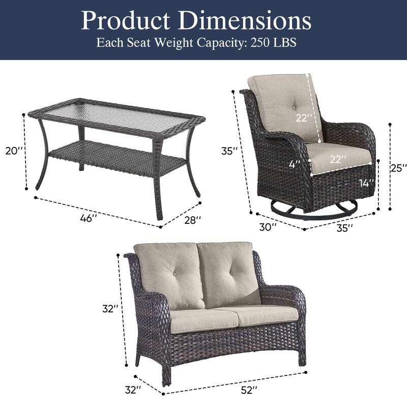 Outdoor Swivel Chairs with Loveseat Coffee Table Brown-Beige - Brown