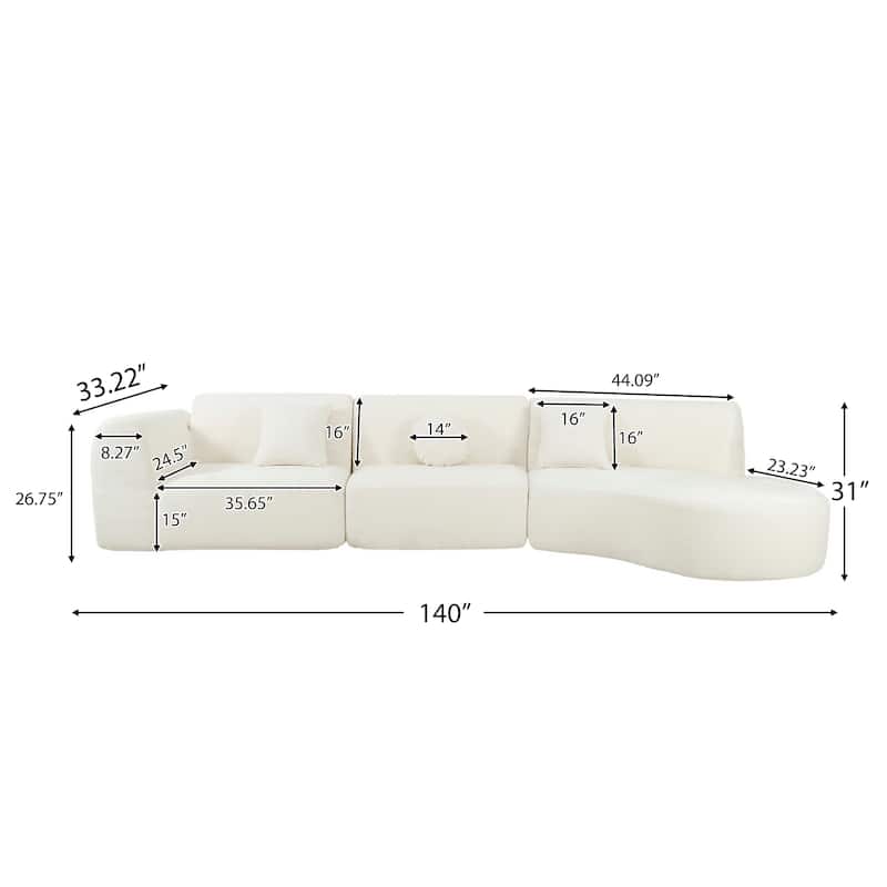 Christopher Knight Home - Curved 140" Upholstered Sectional Sofa with High-Density Fully Compressed Sponge and Chaise Lounge