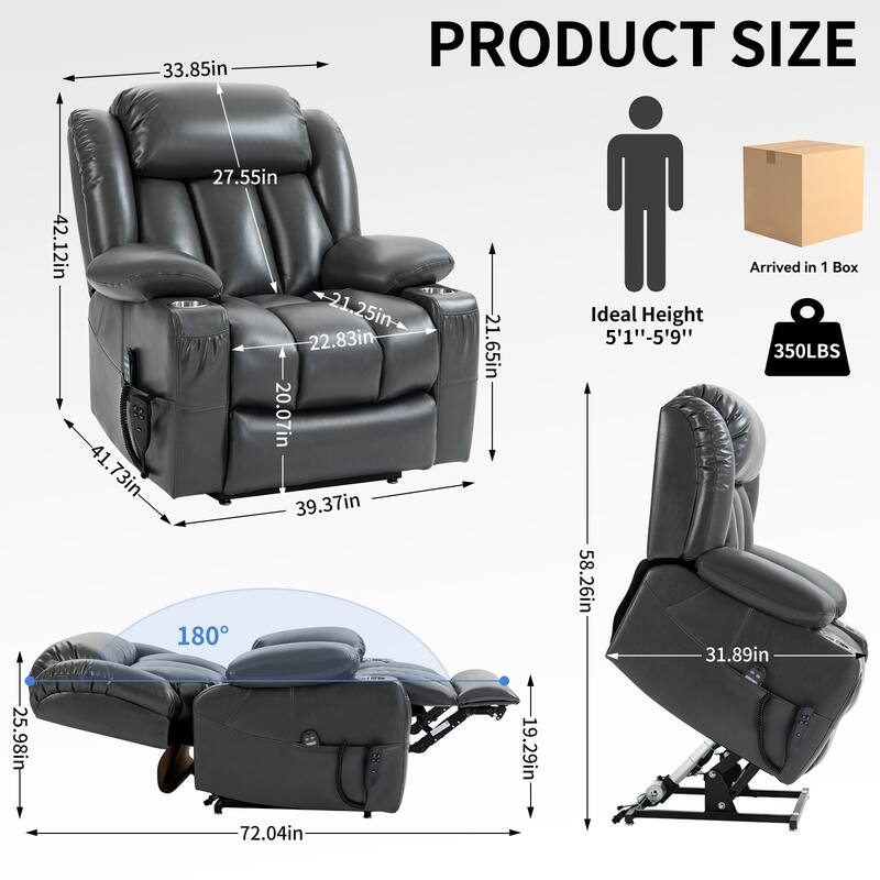 Dual Motor Infinite Position Power Lift Recliner Chair Heavy Duty Motion Mechanism with Massage and Lumbar Heating, Cup Holders