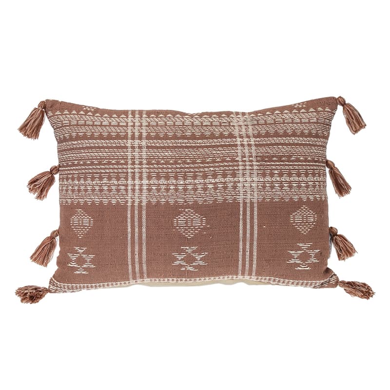 Tribal Striped Rectangular Throw Pillow - 20" - Brown and Beige