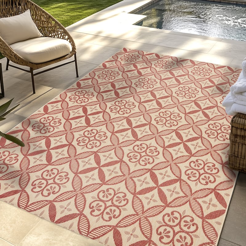 Gertmenian Solterra Bohemian Moroccan Global Weather Resistant Polypropylene Flatweave Indoor/ Outdoor Area Rug Collection - 8'9"x13'1" - Zilah Red