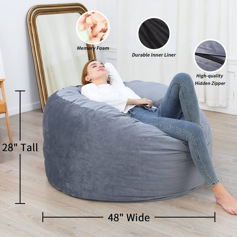 Oversized 48" Bean Bag Chair with Memory Foam