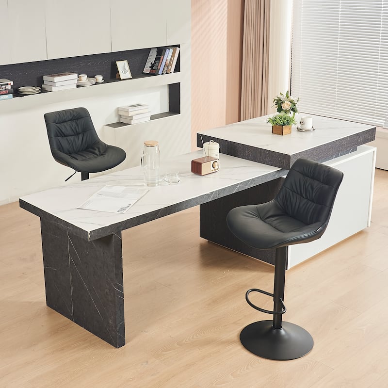 Adjustable Bar Stools Set of 2 Faux Leather Swivel Bar Chairs