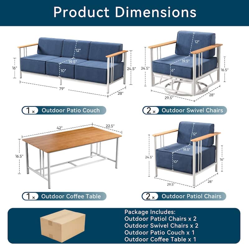 Pocassy 6PCS Sofa Patio Chair Ottoman with Table