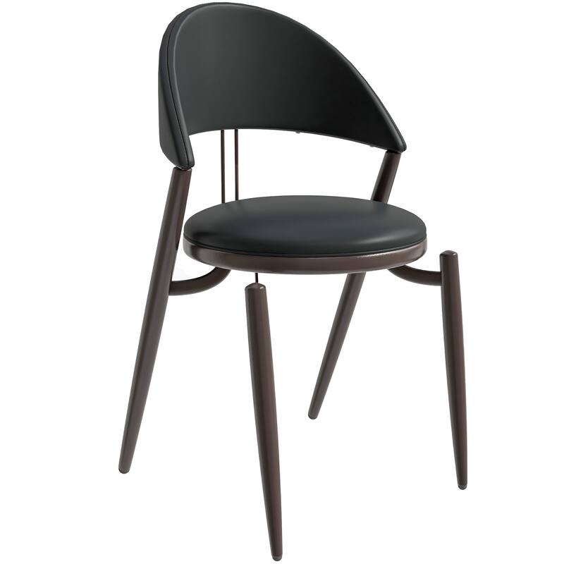 Venice Upholstered Leather Dining Chair Open Back Accent Side Chair with Iron Legs - Black