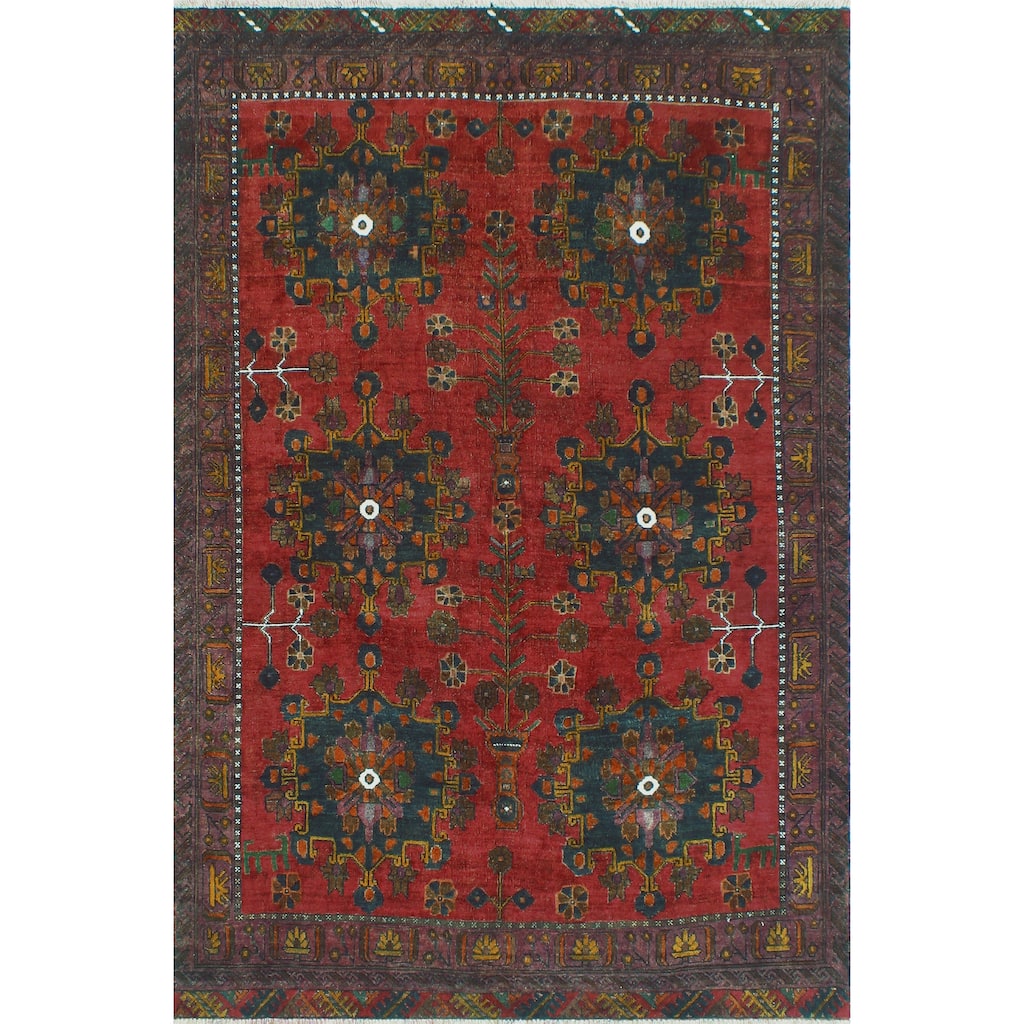 Fine Vintage Distressed Gisou Rust/Charcoal Rug - 5'0" x 7'7"
