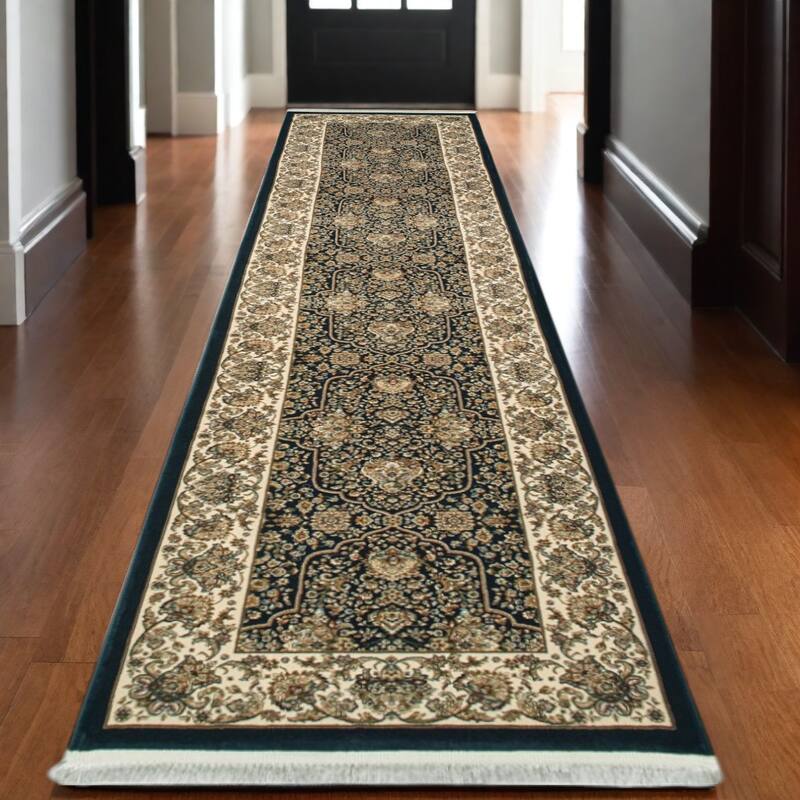 HomeRootsOriental Traditional Rectangle Area Rug - 120.08' X '26.77' X '0.16 - Navy Blue/Ivory