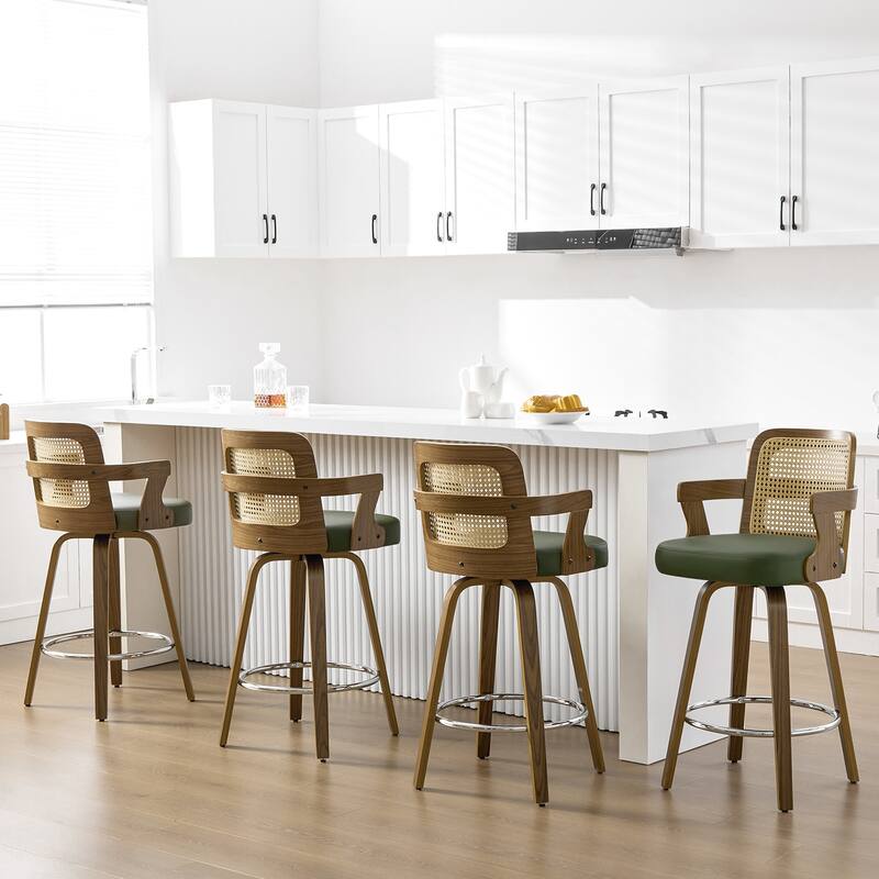 Upholstered Swivel Barstool with Arms and Bentwood Legs - 40.8"H x 18.9"W x 19.5"D/19.3"D