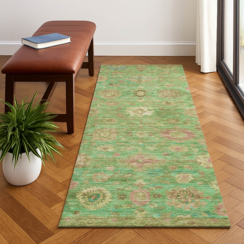 Premium Washable Super Soft Vintage Traditional Mayfield Rug - Lime - 2'3" x 7'6"