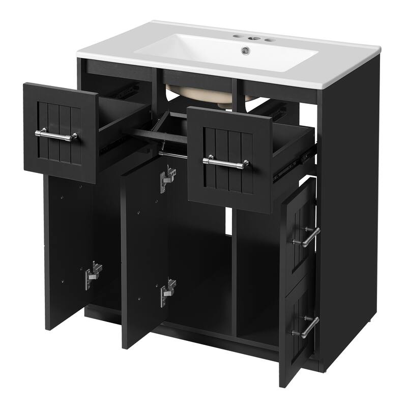 Roomfitters 30" Bathroom Vanity with Undermount Sink, Painted Storage Cabinet with Sliding Bins & Tilt-Down Compartment