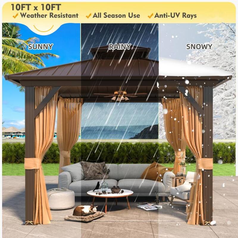 Erommy Hardtop Gazebo with Galvanized Steel Double Roof & Aluminum Frame, Outdoor Gazebo with Curtains and Nettings