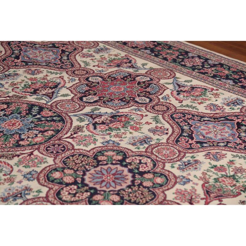 All-Over Aubusson Oriental Area Rug Handmade Wool Carpet - 9'1"x 12'2"