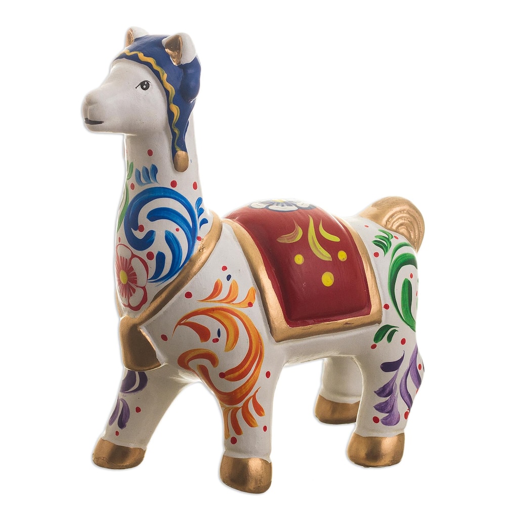 Novica Handmade Chullo Llama In White Ceramic Figurine