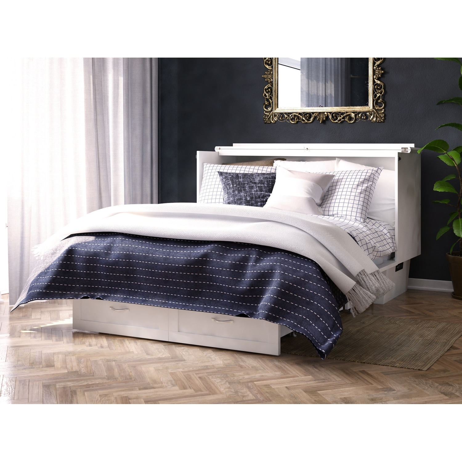 Monroe Murphy Bed Chest Queen with Charging Station White ...
