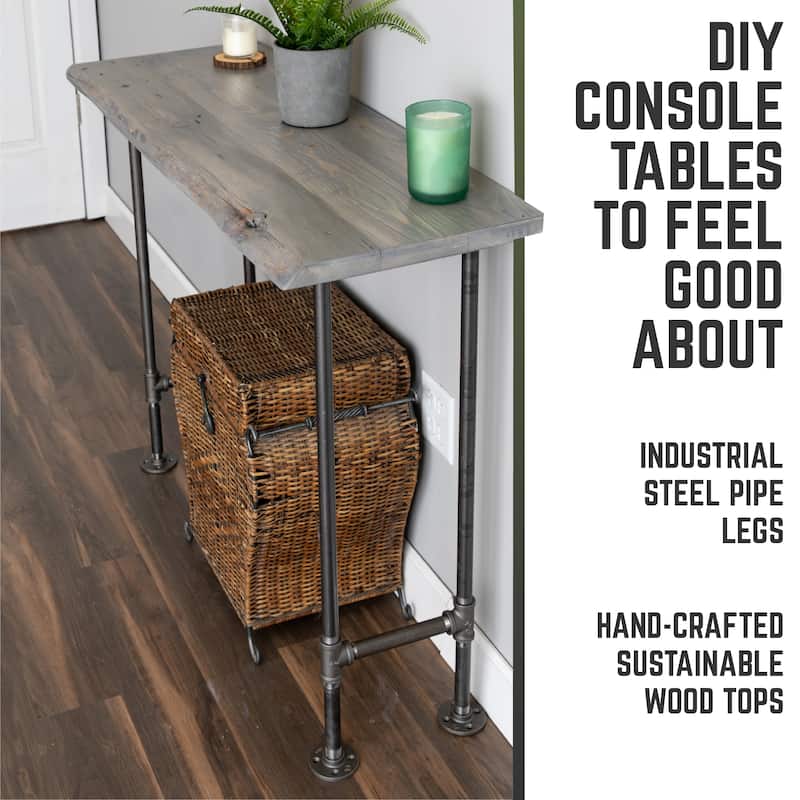 PIPE DECOR Solid Live Edge Wood Console Table with Industrial Pipe Legs