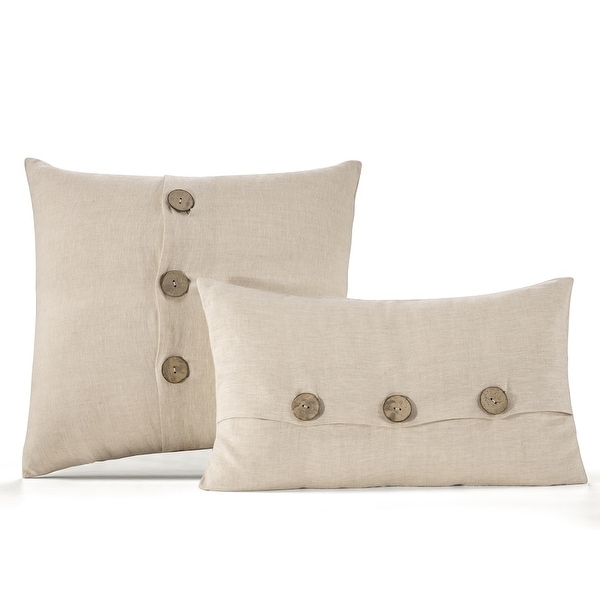 WHOLINENS Stone Washed Linen Pillow Cover Coconut Button Natural