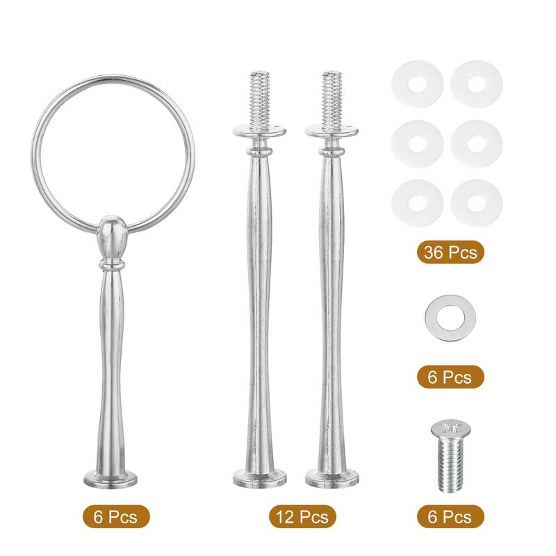 6 Set 3-Tier Cupcake Stand Hardware Fittings for Cake Stand, Small Arc Silver