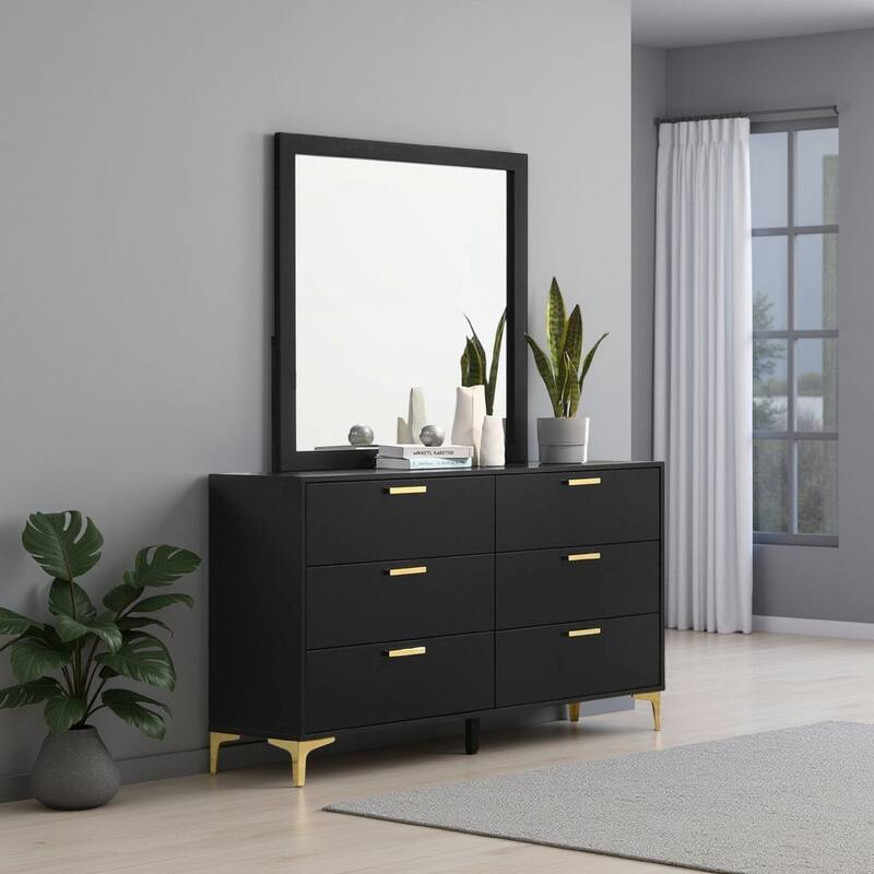 Dle Rectangular Dresser Mirror, Flush Frame, Flat Glass, Black Wood