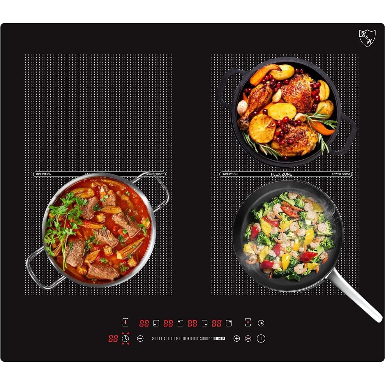 K H 4 Burner 24 Inch Built in Induction FLEX Electric Stove Top