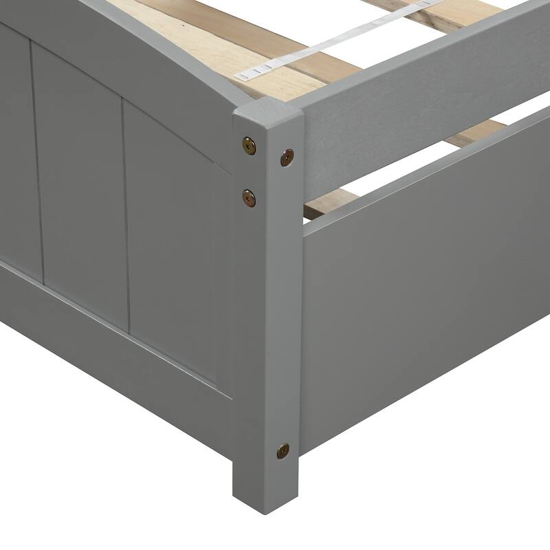 Minimalistic Twin Size Platform Bed with Trundle in Gray, Solid Pine Construction