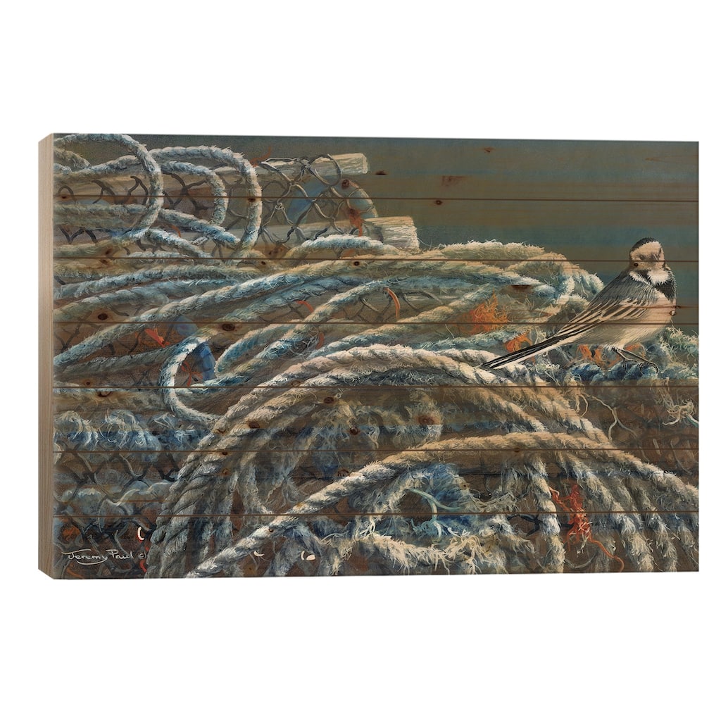 Pots - Pied Wagtail Print On Wood by Jeremy Paul - Multi-Color