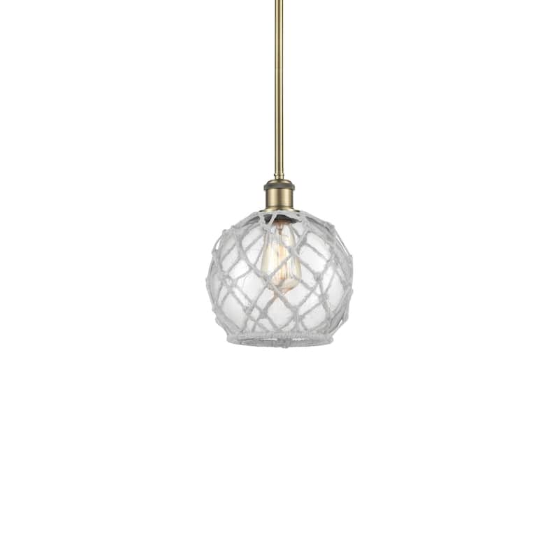 Innovations Lighting 516-1S-10-8 Farmhouse Rope Pendant Farmhouse Rope - Antique Brass / Clear Glass with White Rope