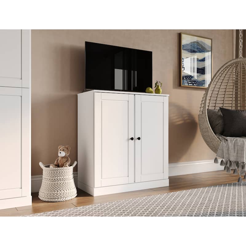 Palace Imports 100% Solid Wood TV Stand with Solid Doors for TVs up to 32" - White