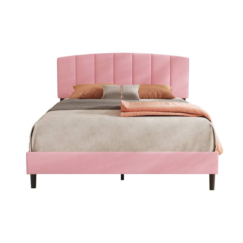 Alazyhome Upholstered Platform Bed Frame with Bedside Cupboard