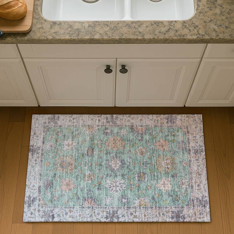 Premium Washable Super Soft Traditional Caply Mayfield Rug - Mint - 1'8" x 2'6"