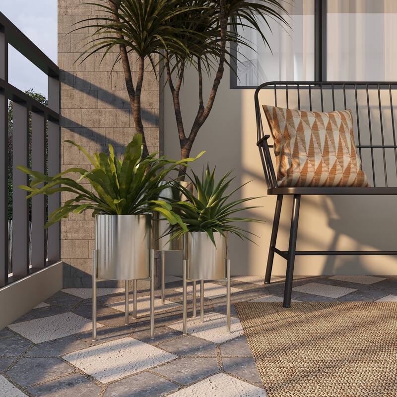 Metal Indoor Outdoor Planter with Removable Stand - Set of 3 Gold, Silver, Black, White, Teal, Yellow - Roche River Decor