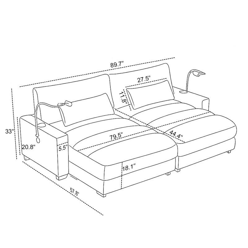 Chaise Lounge Chair Upholstered Modular Sofa with Cup & Phone Holders