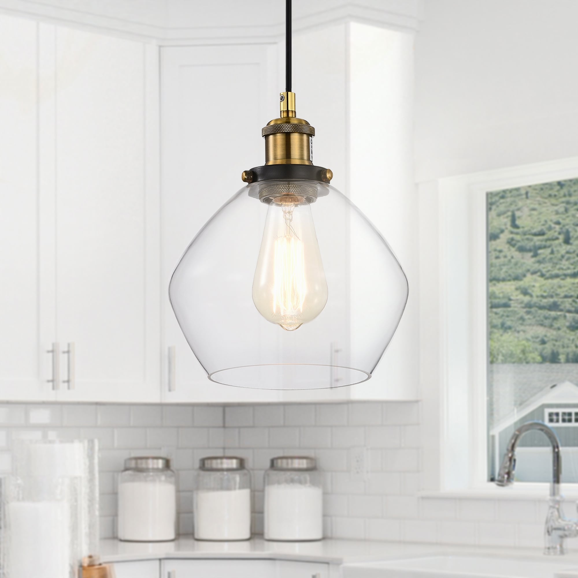 Mateo Clear Glass Mini Pendant Light, Adjustable Cord Dimmable Hardwired Pendant, 3 Finish Options
