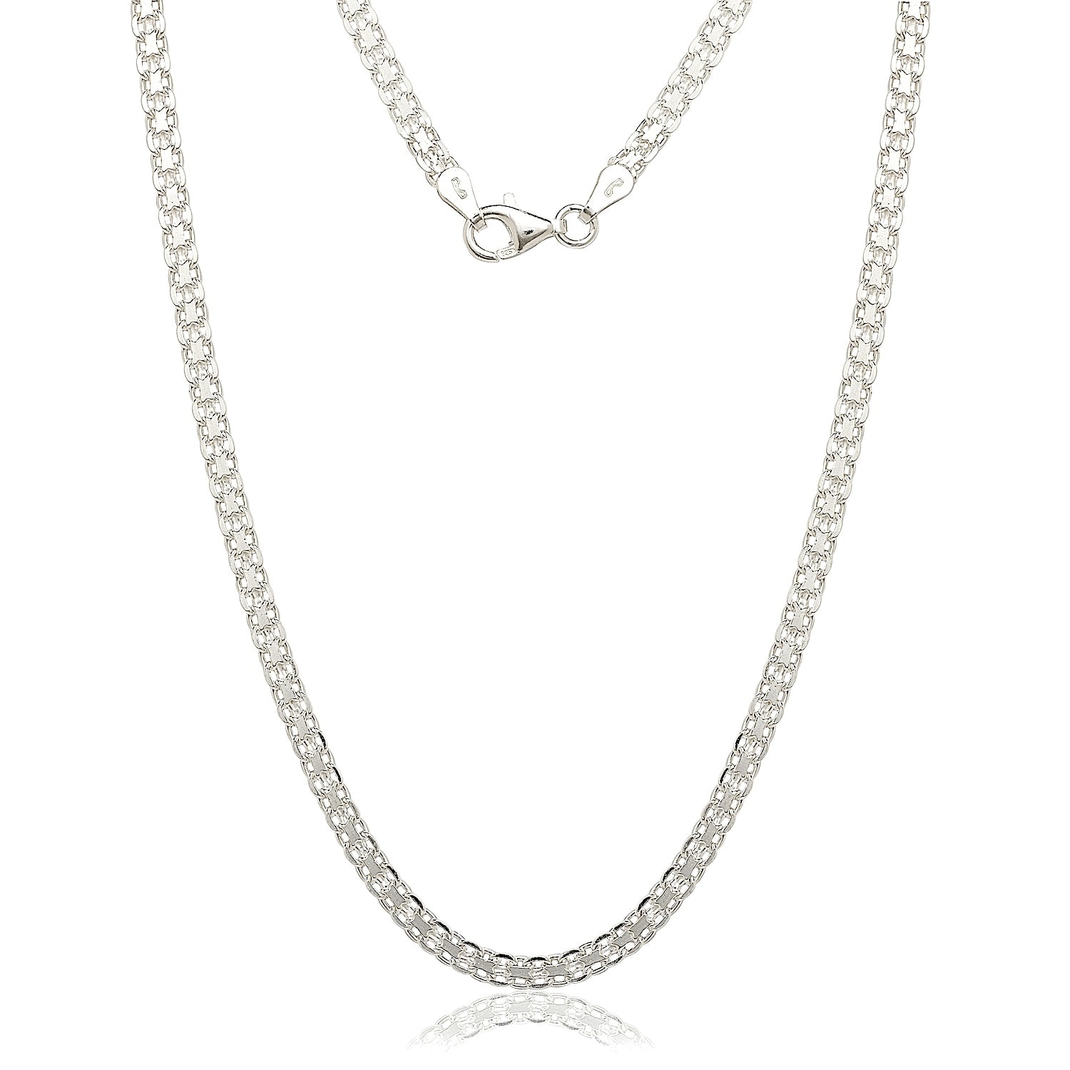 Curata Sterling Silver Italian 3.5mm Bizmark Chain Necklace
