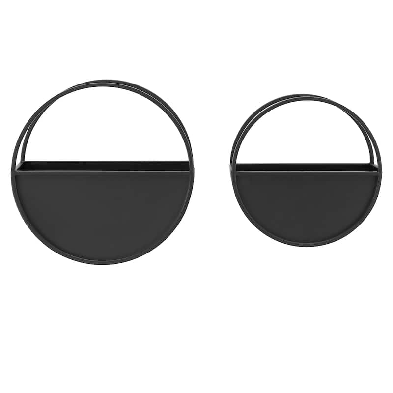 Round 2-Piece iron Wall Planter Set - Black