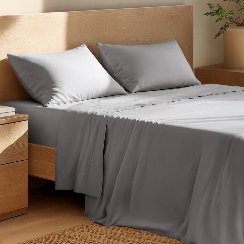 Bare Home Organic Cotton Sheet Set - Crisp Percale Weave - King - Light Grey