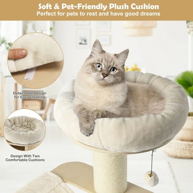 4-Layer 68.5-Inch Wooden Cat Tree Condo Activity Tower with Sisal Posts-Natural - Natural - 29.5" x 22" x 68.5"