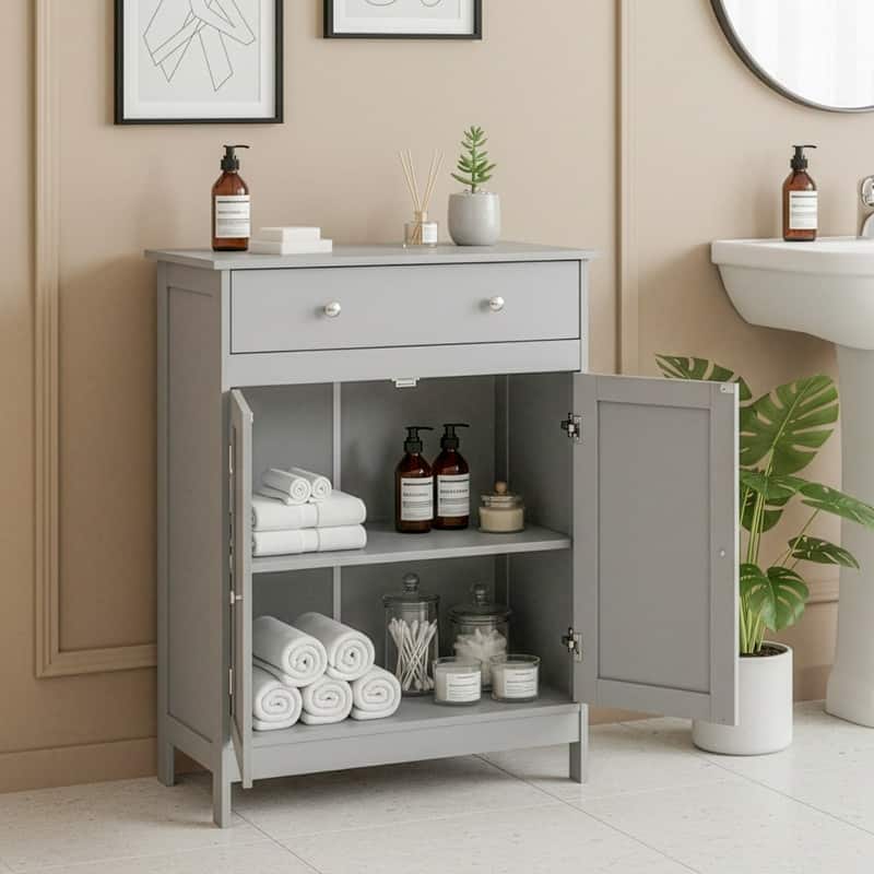 Bathroom Storage Cabinet with 2 Doors and 1 Drawer