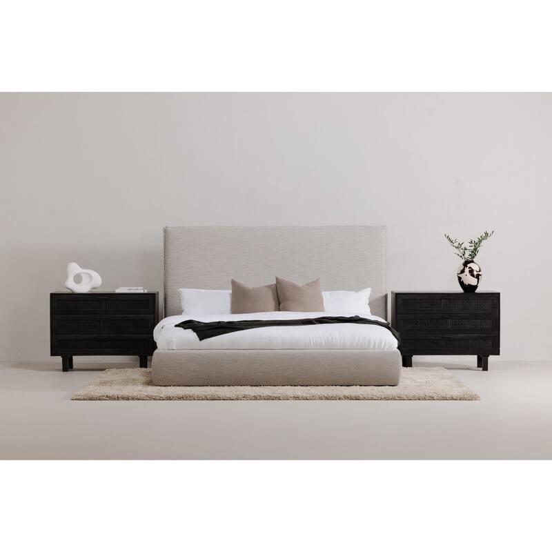 NADAAL STUDIOS Uriel Queen Bed, Solid Acacia Wood, Turned Detailing, Dark Brown