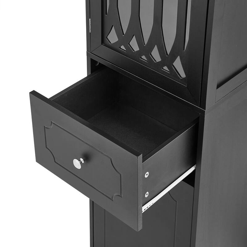 Freestanding Adjustable Storage Cabinet with Metal Knobs, Acrylic Panel Door Cabinet, Groove Pattern Drawer and Door Cabinet